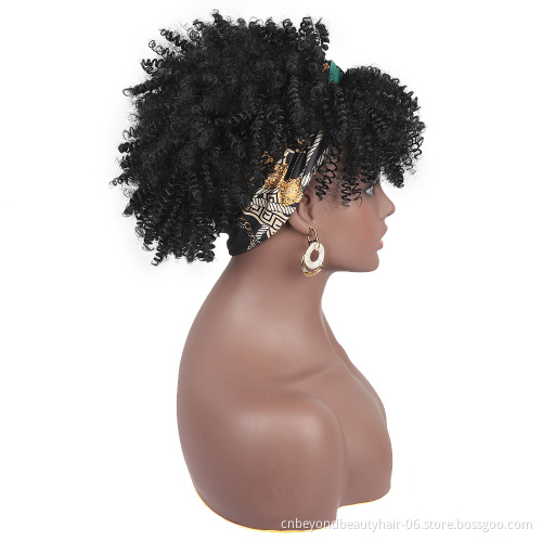 Wholesale Afro Wigs Drawstring short Synthetic wigs Kinky Culry Hair Headband Wig bangs hair extensiona